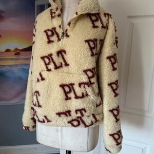 PrettyLittleThing Cream and Brown Fleece Jacket